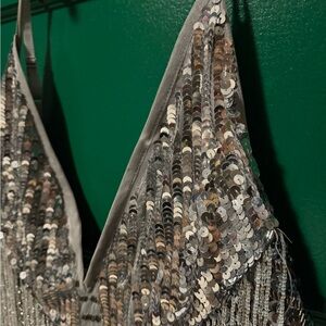 ASOS EDITION sequin and fringe artwork cami midi dress in silver
